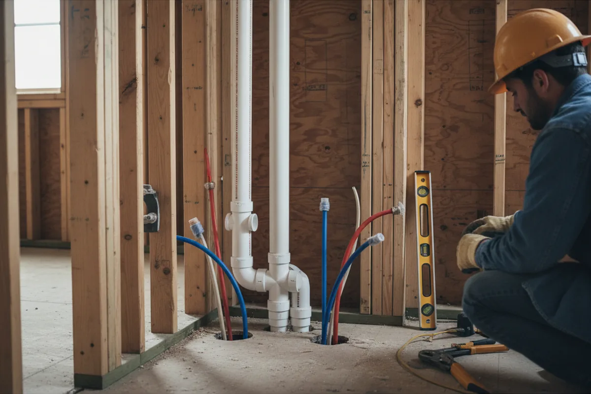 Drain and supply rough-in during Sump Pump Repair in West Springfield